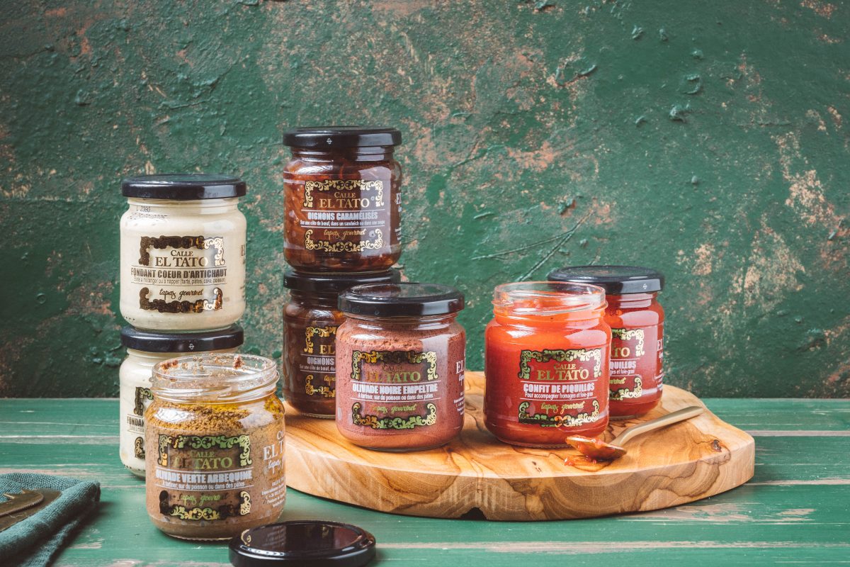 Gamme de conserves artisanales El Tato, comprenant confitures, olivades et tartinables premium.