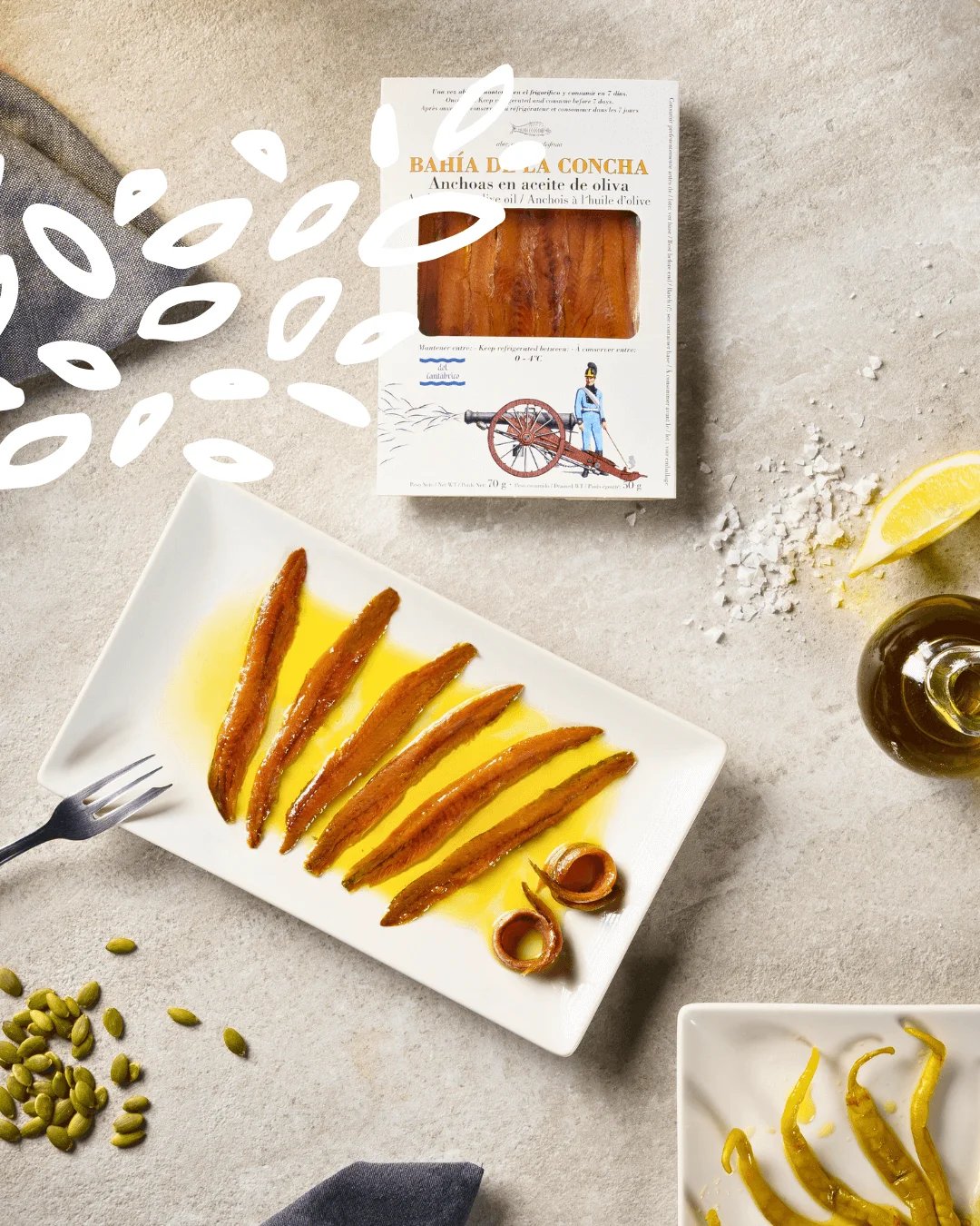 Filets d’anchois à l’huile présentés en assiette