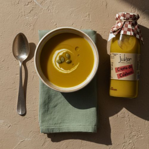Vue rapprochée d’un bol de soupe au potiron avec graines et crème