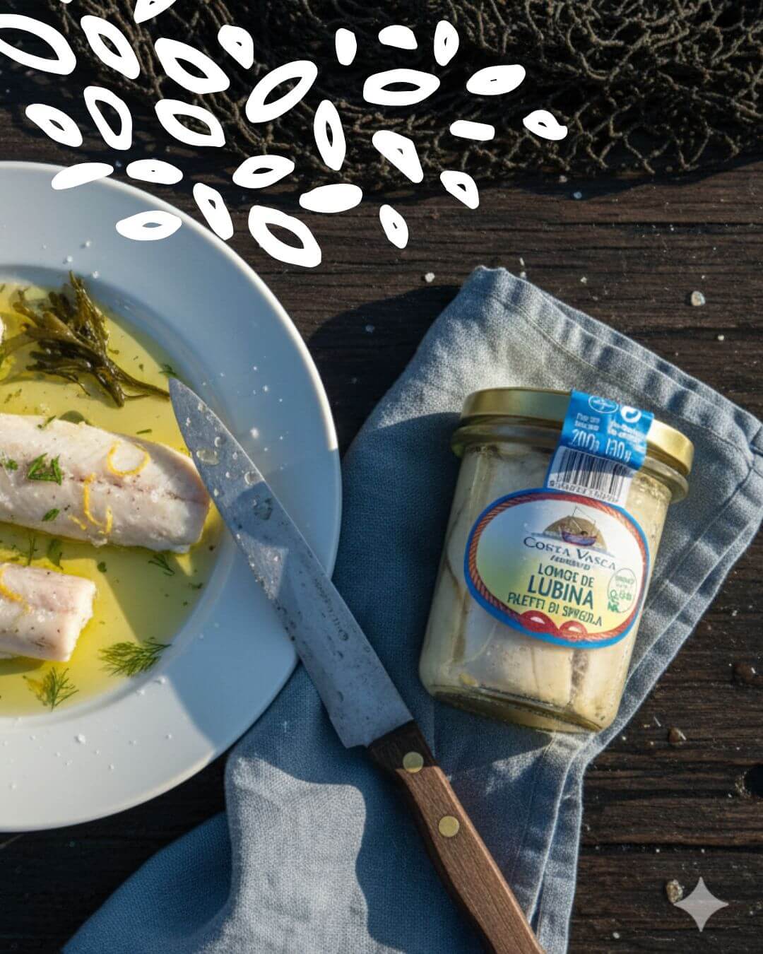 Assiette de filets de lubina avec herbes fraîches et zeste de citron
