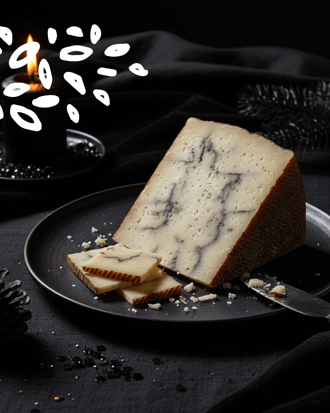 Tomme de brebis à l’ail noir aux marbrures naturelles