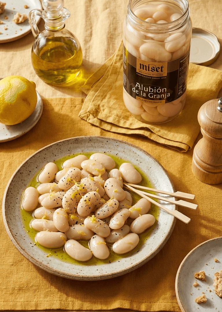 Haricots blancs alubión Miset assaisonnés à l’huile d’olive et citron