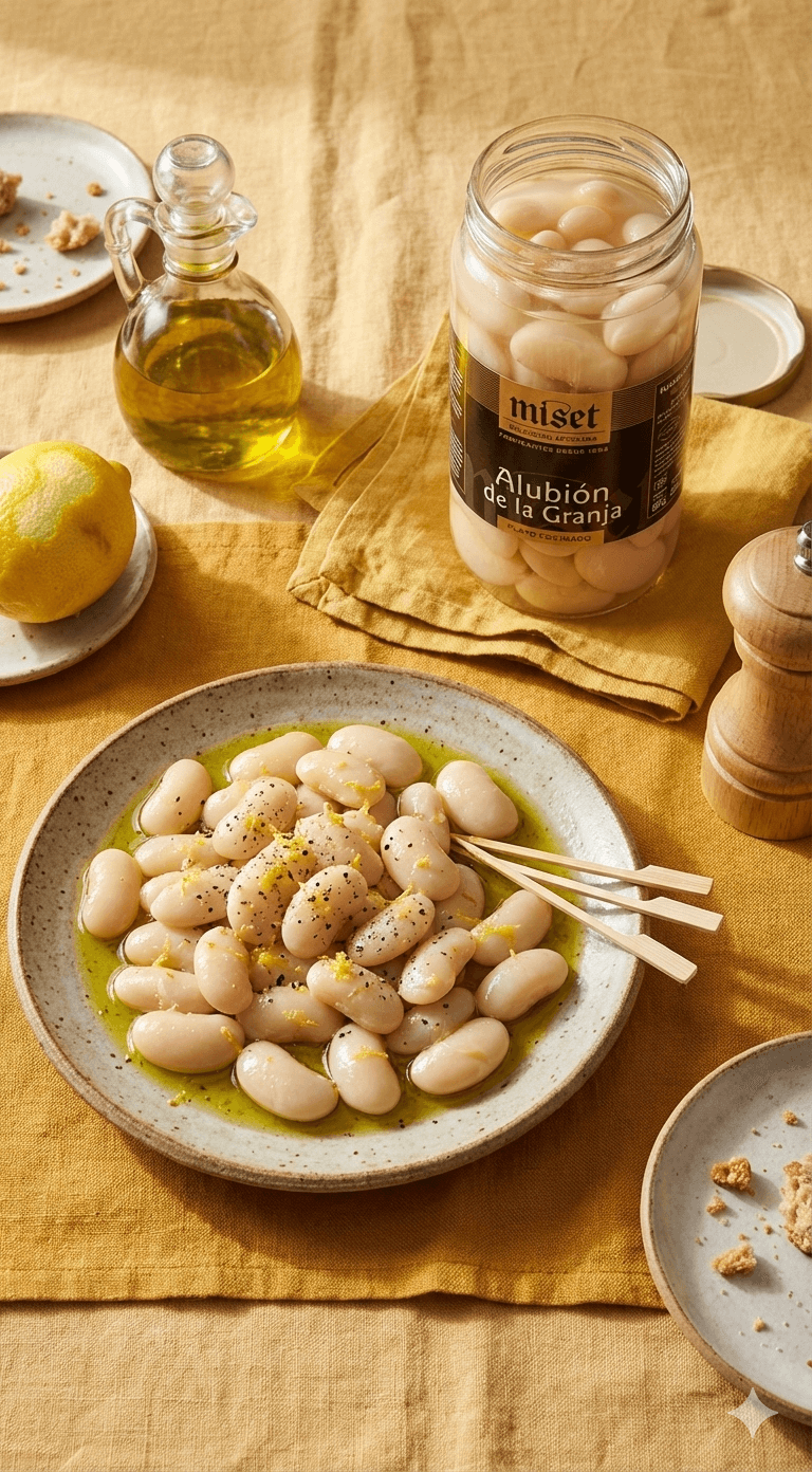 Haricots blancs alubión Miset assaisonnés à l’huile d’olive et citron
