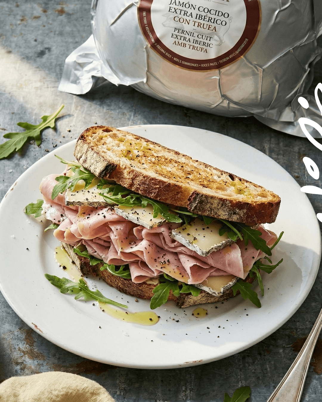sandwich jambon ibérique cuit fromage roquette huile olive