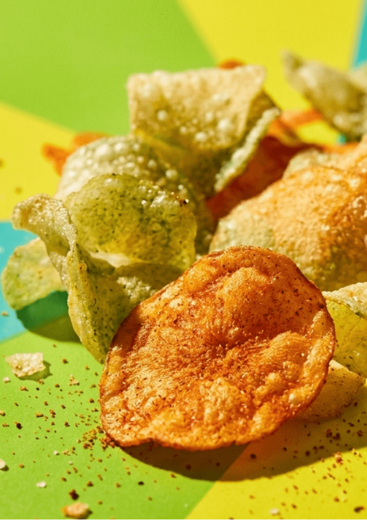 Gros plan sur des chips premium aux saveurs chorizo et wasabi