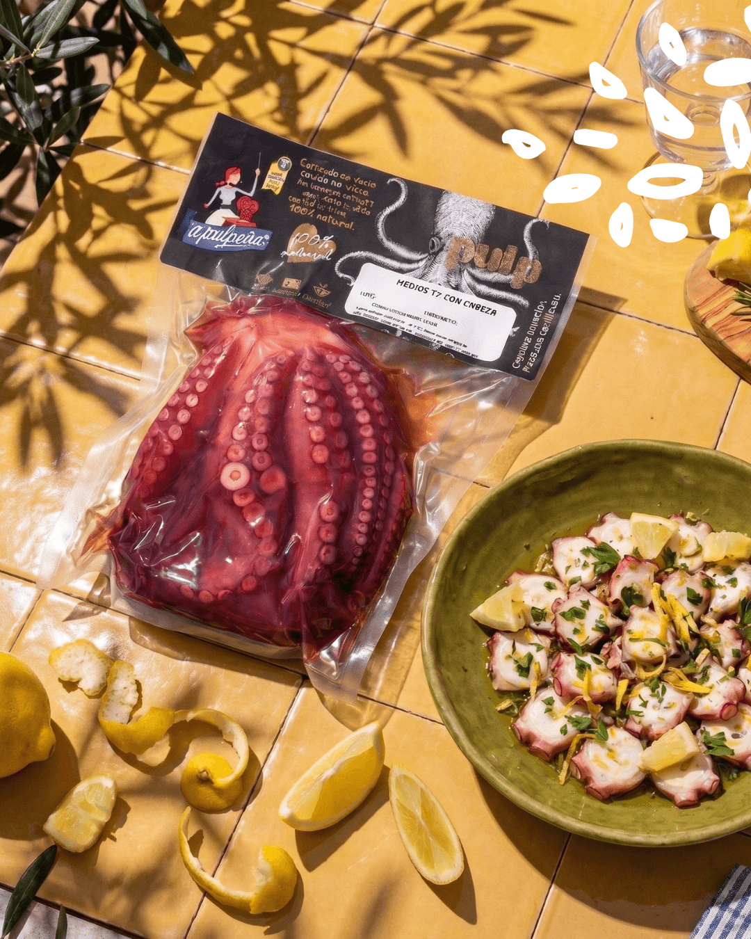 Poulpe galicien précuit sous vide Al Pulpeira accompagné d’une salade de poulpe et de citron