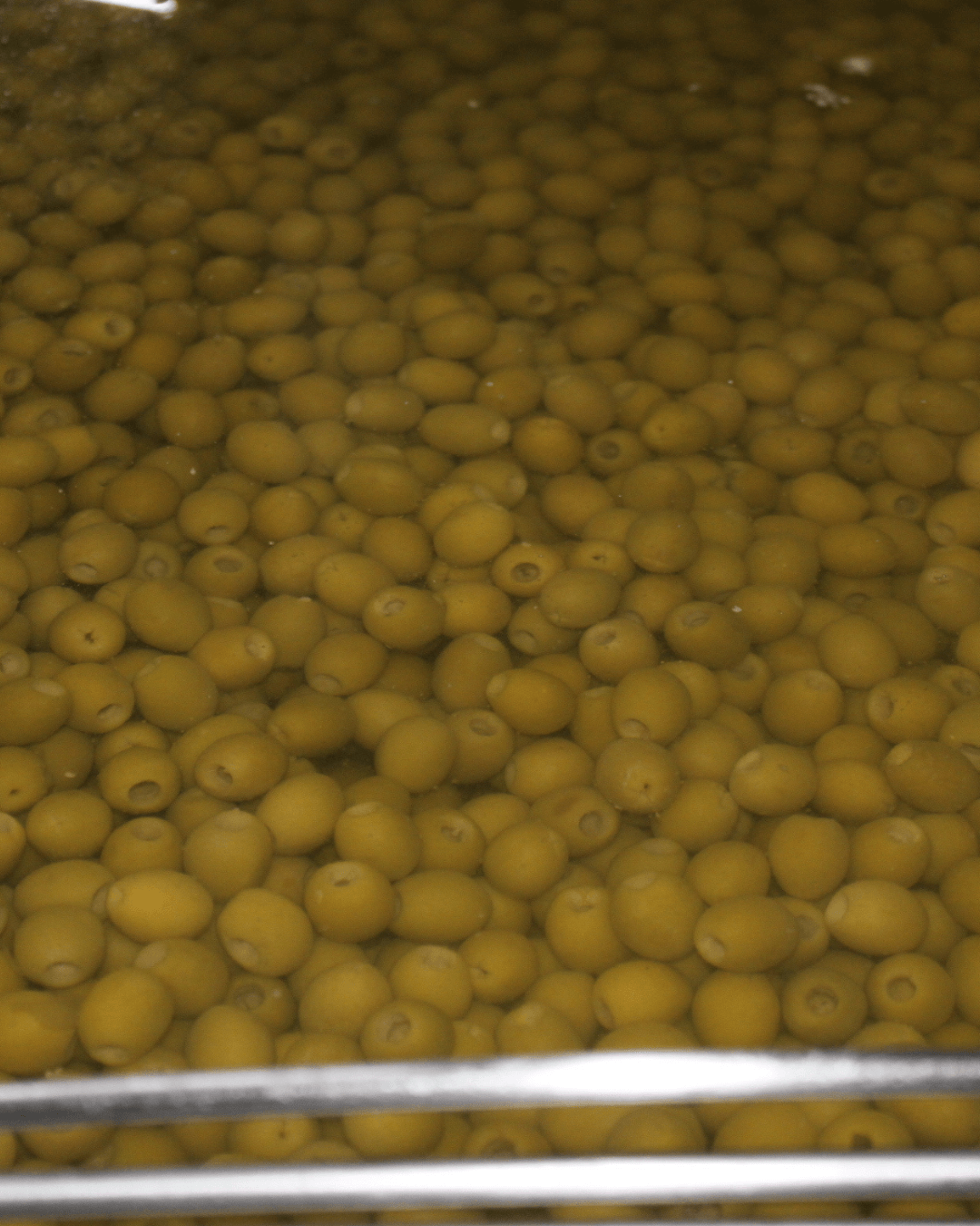 Olives vertes Manzanilla avec noyau immergées dans leur saumure de fermentation